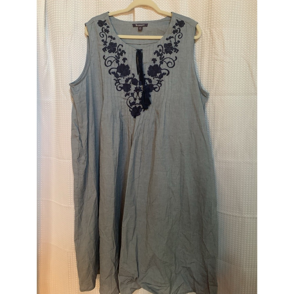 Roamans Womens 24 Sleeveless Cotton Blue Dress‎
